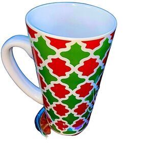 Holiday Coffee Hot Cocoa Mug SCM home Large Red White Green Pattern Christmas